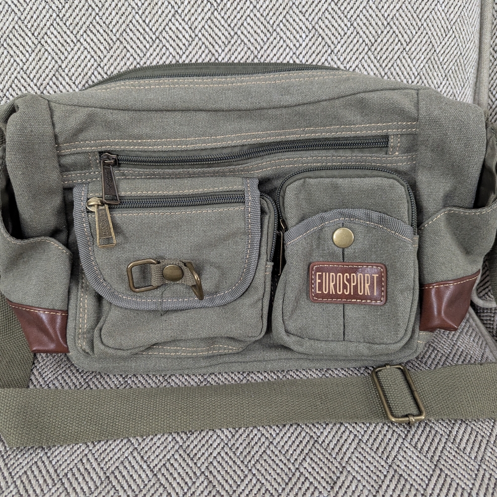 Gray and Brown Crossbody Bag with Adjustable Straps